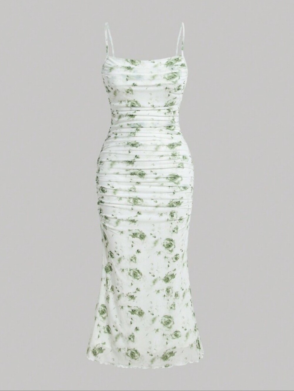NWT Gorglitter Green Floral Print Strappy Ruched Gown Size Small